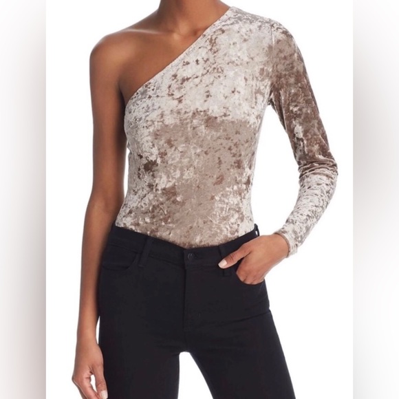 GUESS ONE SHOULDER CRUSHED VELVET MUTED GREY-ISH GREEN THONG BODYSUIT SIZE SMALL - Picture 5 of 11